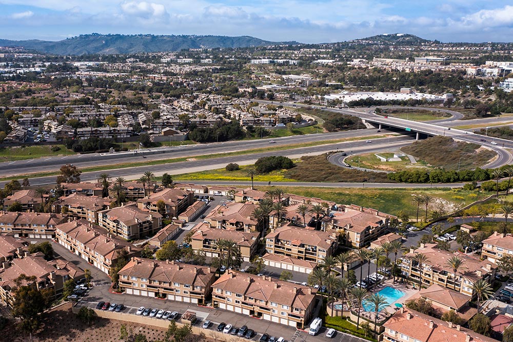 aerial view of the urban core of orange county city of aliso viejo