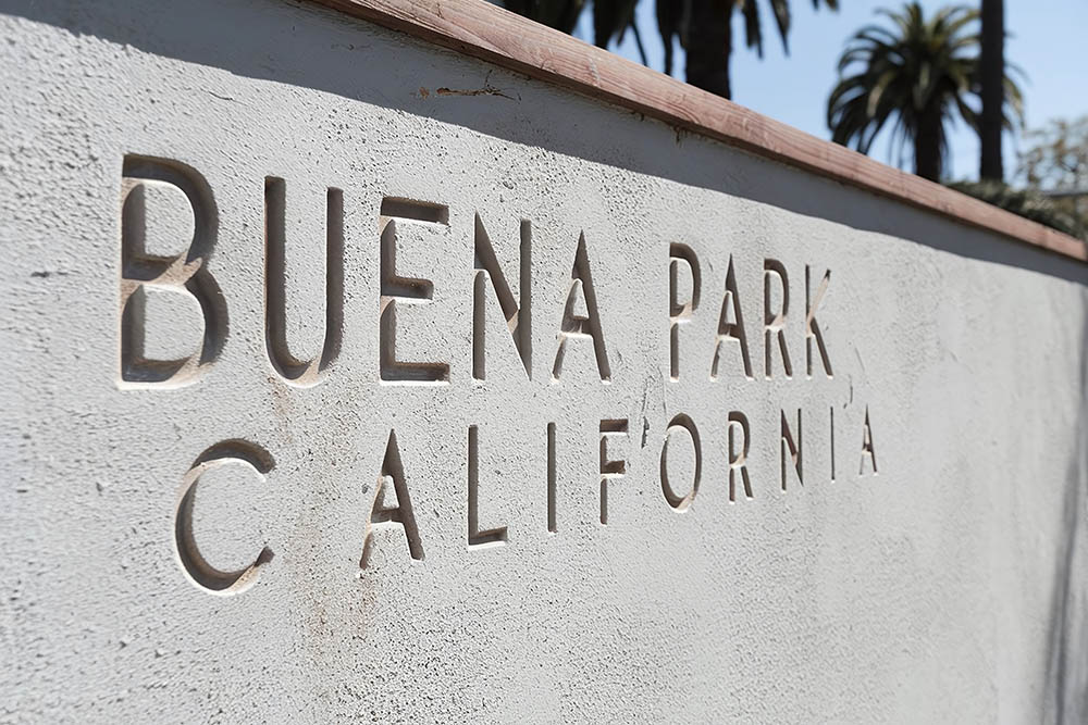 buena park california engraved in cement wall