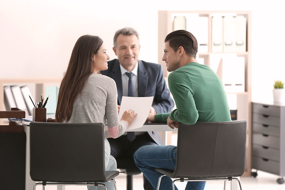 young couple at notary public office