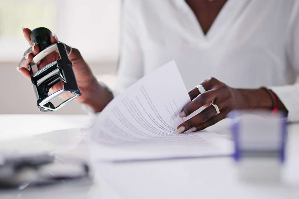 notary stamp on contract paper or certificate