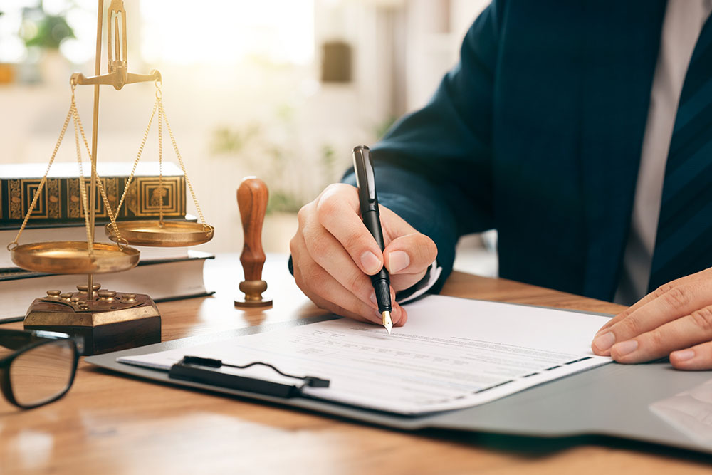 notary public or lawyer working in the office